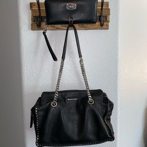 MICHAEL KORS BLACK LEATHER STUDDED PURSE & WALLET!